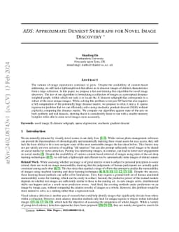 ADS: Approximate Densest Subgraph for Novel Image Discovery