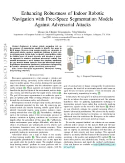 Enhancing Robustness of Indoor Robotic Navigation with Free-Space
  Segmentation Models Against Adversarial Attacks