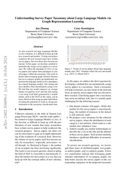 Understanding Survey Paper Taxonomy about Large Language Models via
  Graph Representation Learning