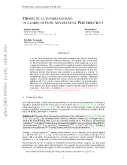 Theoretical Understanding of Learning from Adversarial Perturbations