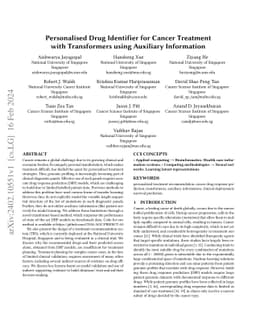 Personalised Drug Identifier for Cancer Treatment with Transformers
  using Auxiliary Information