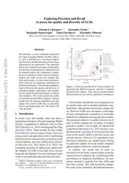 Exploring Precision and Recall to assess the quality and diversity of
  LLMs