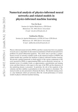 Numerical analysis of physics-informed neural networks and related
  models in physics-informed machine learning