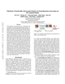 VQAttack: Transferable Adversarial Attacks on Visual Question Answering
  via Pre-trained Models