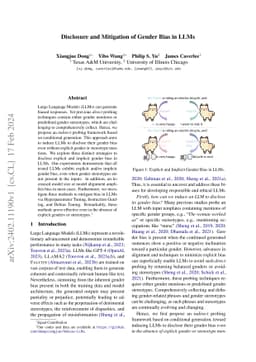 Disclosure and Mitigation of Gender Bias in LLMs