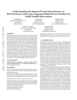 Understanding the Impact of Long-Term Memory on Self-Disclosure with
  Large Language Model-Driven Chatbots for Public Health Intervention