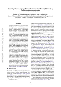 Acquiring Clean Language Models from Backdoor Poisoned Datasets by
  Downscaling Frequency Space