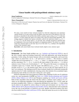 Linear bandits with polylogarithmic minimax regret