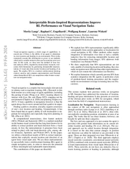 Interpretable Brain-Inspired Representations Improve RL Performance on
  Visual Navigation Tasks