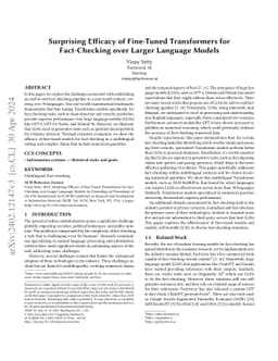 Surprising Efficacy of Fine-Tuned Transformers for Fact-Checking over
  Larger Language Models
