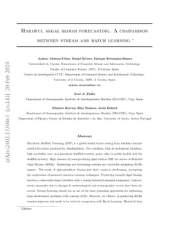 Harmful algal bloom forecasting. A comparison between stream and batch
  learning