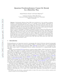 Quantum Pseudorandomness Cannot Be Shrunk In a Black-Box Way