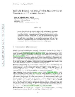 Reward Bound for Behavioral Guarantee of Model-based Planning Agents