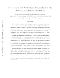 Best of Many in Both Worlds: Online Resource Allocation with Predictions
  under Unknown Arrival Model