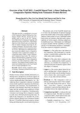 Overview of the VLSP 2023 -- ComOM Shared Task: A Data Challenge for
  Comparative Opinion Mining from Vietnamese Product Reviews