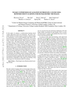 Weakly supervised localisation of prostate cancer using reinforcement
  learning for bi-parametric MR images