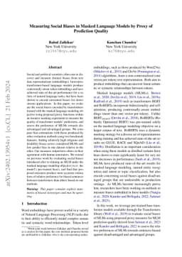 Measuring Social Biases in Masked Language Models by Proxy of Prediction Quality