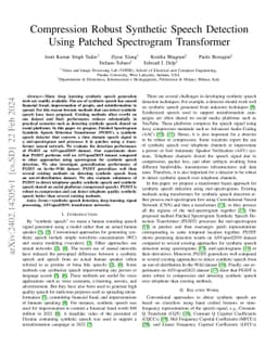 Compression Robust Synthetic Speech Detection Using Patched Spectrogram
  Transformer