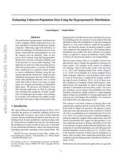 Estimating Unknown Population Sizes Using the Hypergeometric
  Distribution