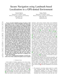 Secure Navigation using Landmark-based Localization in a GPS-denied
  Environment