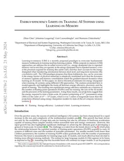 Energy-efficiency Limits on Training AI Systems using Learning-in-Memory
