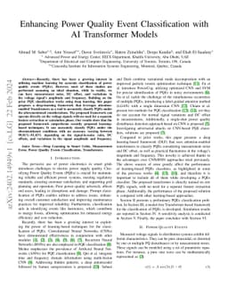 Enhancing Power Quality Event Classification with AI Transformer Models
