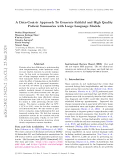 A Data-Centric Approach To Generate Faithful and High Quality Patient
  Summaries with Large Language Models