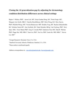 Closing the AI generalization gap by adjusting for dermatology condition
  distribution differences across clinical settings