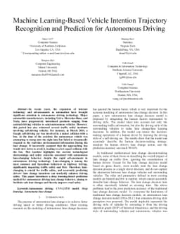 Machine Learning-Based Vehicle Intention Trajectory Recognition and
  Prediction for Autonomous Driving