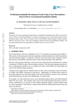 Predicting Sustainable Development Goals Using Course Descriptions --
  from LLMs to Conventional Foundation Models