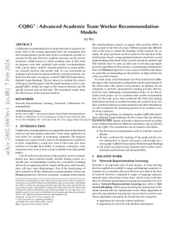 Advanced Academic Team Worker Recommendation Models