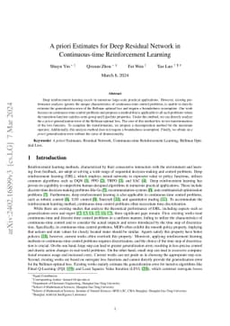 A priori Estimates for Deep Residual Network in Continuous-time
  Reinforcement Learning