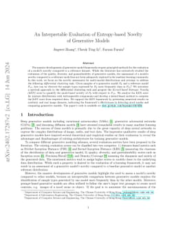 An Interpretable Evaluation of Entropy-based Novelty of Generative
  Models