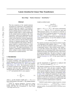 Latent Attention for Linear Time Transformers