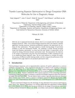 Transfer Learning Bayesian Optimization to Design Competitor DNA
  Molecules for Use in Diagnostic Assays