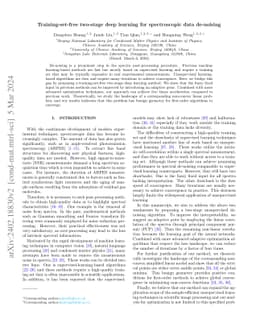 Training-set-free two-stage deep learning for spectroscopic data
  de-noising
