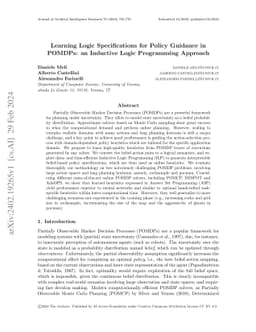 Learning Logic Specifications for Policy Guidance in POMDPs: an
  Inductive Logic Programming Approach