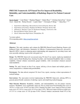PRECISE Framework: GPT-based Text For Improved Readability, Reliability,
  and Understandability of Radiology Reports For Patient-Centered Care