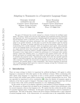 Adapting to Teammates in a Cooperative Language Game