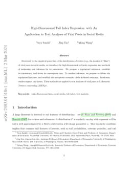 High-Dimensional Tail Index Regression: with An Application to Text
  Analyses of Viral Posts in Social Media