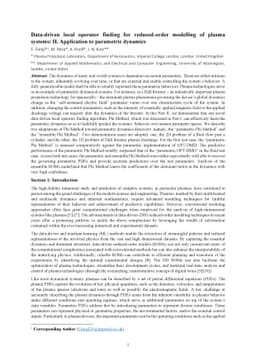 Data-driven local operator finding for reduced-order modelling of plasma
  systems: II. Application to parametric dynamics