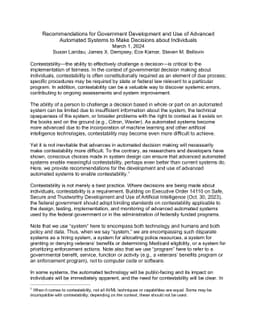 Recommendations for Government Development and Use of Advanced Automated
  Systems to Make Decisions about Individuals
