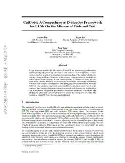 CatCode: A Comprehensive Evaluation Framework for LLMs On the Mixture of
  Code and Text