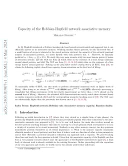 Capacity of the Hebbian-Hopfield network associative memory