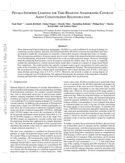 Physics-Informed Learning for Time-Resolved Angiographic Contrast Agent
  Concentration Reconstruction