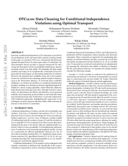 OTClean: Data Cleaning for Conditional Independence Violations using
  Optimal Transport