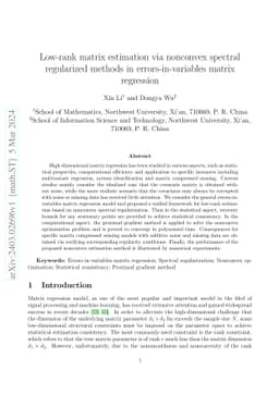 Low-rank matrix estimation via nonconvex spectral regularized methods in
  errors-in-variables matrix regression