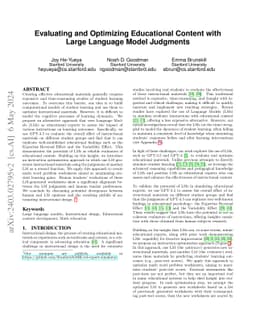 Evaluating and Optimizing Educational Content with Large Language Model
  Judgments