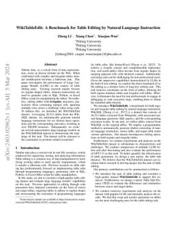 WikiTableEdit: A Benchmark for Table Editing by Natural Language
  Instruction