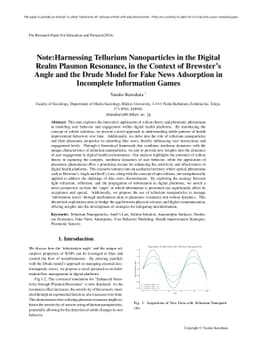 Note: Harnessing Tellurium Nanoparticles in the Digital Realm Plasmon
  Resonance, in the Context of Brewster's Angle and the Drude Model for Fake
  News Adsorption in Incomplete Information Games